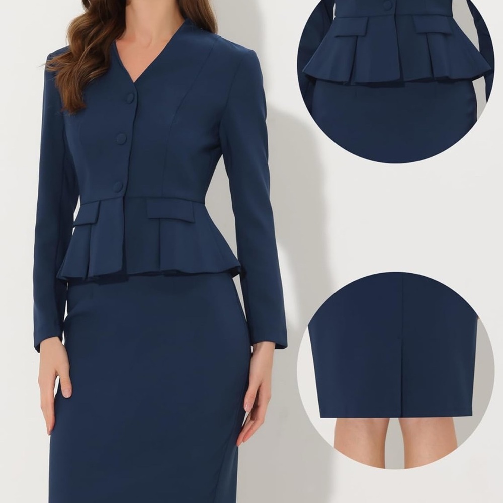 Allegra K 2 Piece Skirt Sets Blazer and Pencil Skirt Business Suits